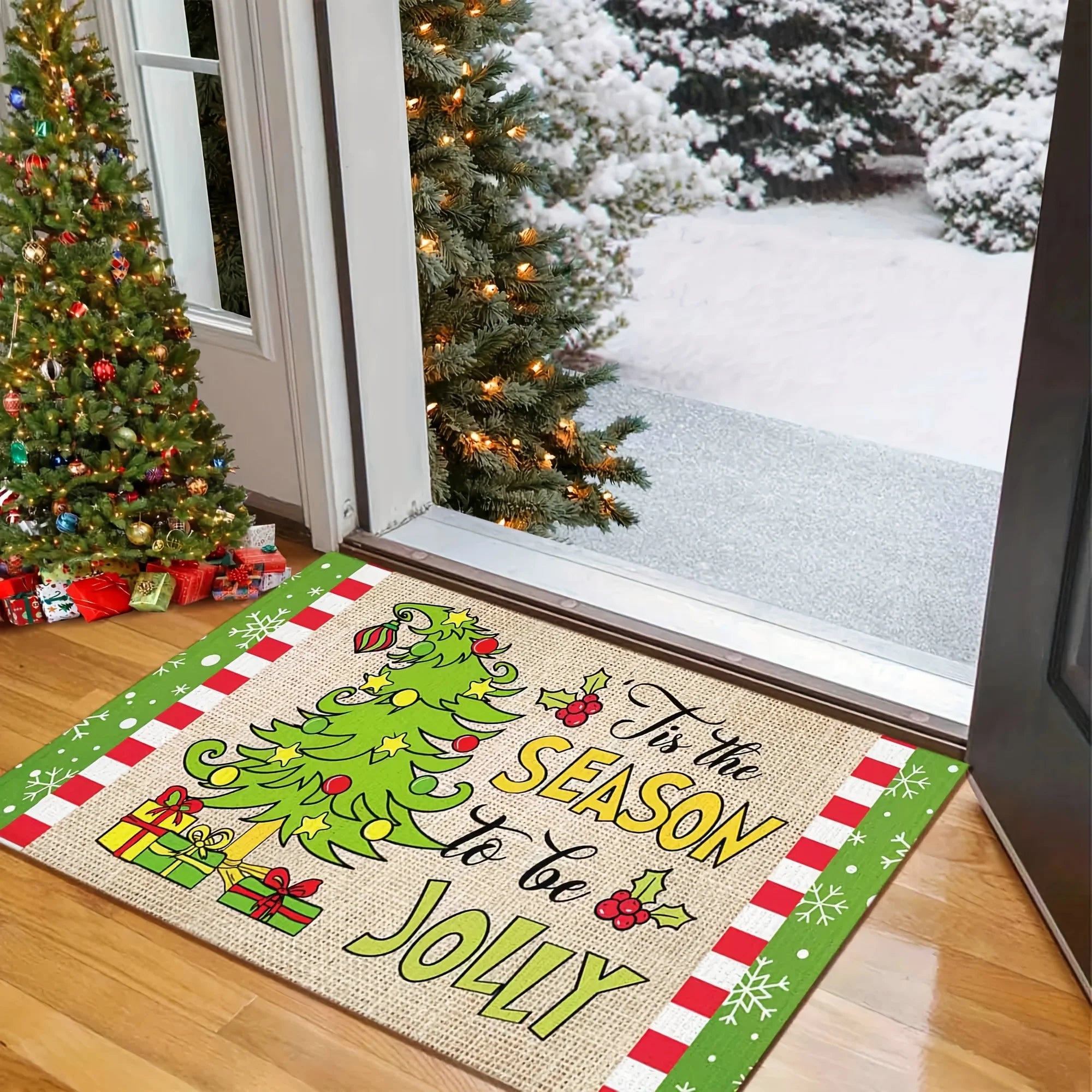 VIKAMA Christmas Grinch Green Monster Water-Resistant Anti-Slip Floor Mat For Entry Door Area - Aesthetic Home Decoration