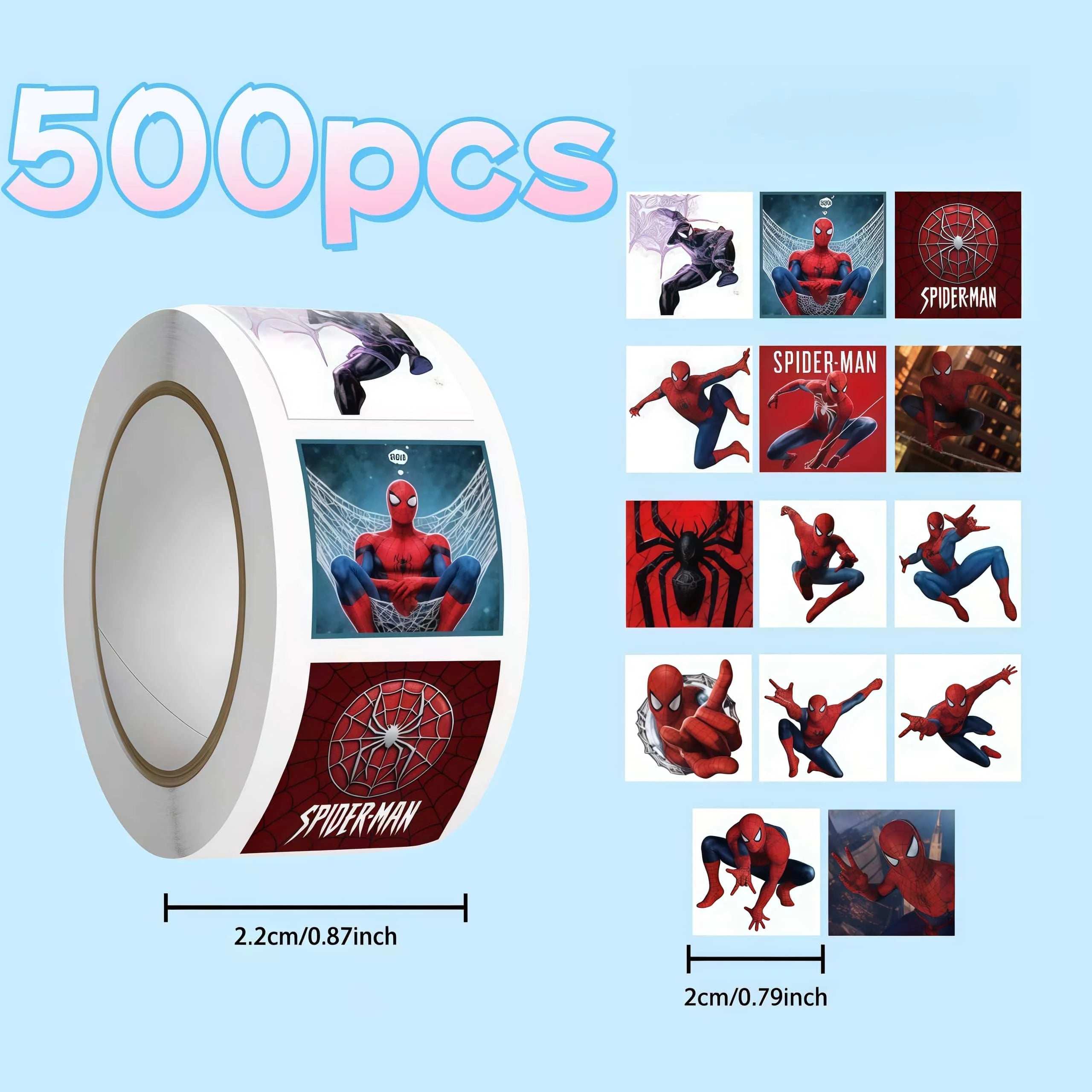 500Pcs/Roll Spider - Man Stickers, Superhero Action Pose Decals for DIY, Journal & Gift Embellishment