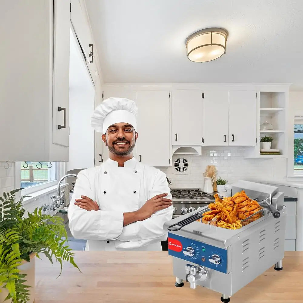 13Lbs Electric Commercial Deep Fryer Timer Drain Stainless Steel 6L Countertop Fryer Adjustable Temperature Oil Recycling