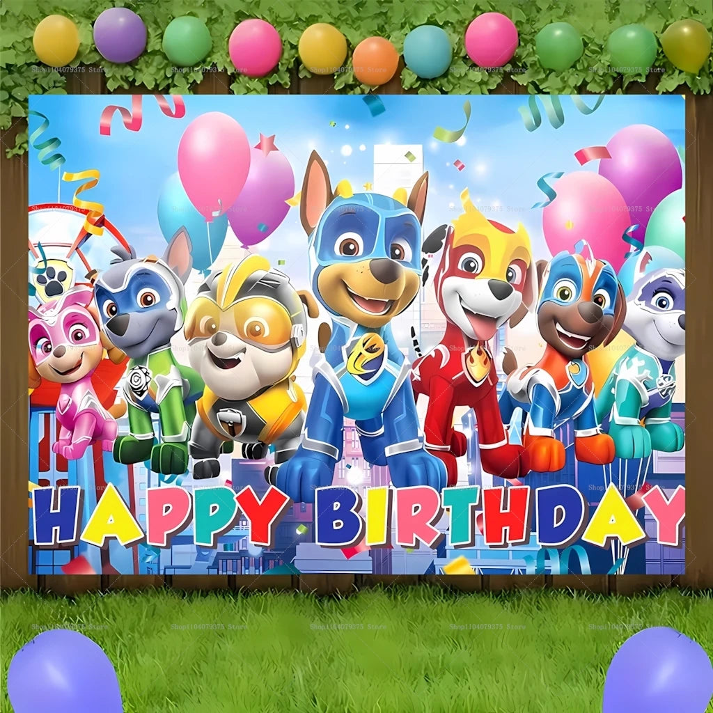 Paw Patrol Happy Birthday Photography Backdrop Balloons Children Celebration Birthday Party Decoration Background Photo Props