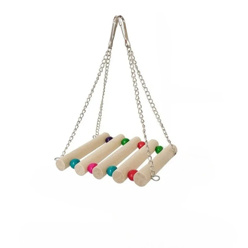 Wooden Parrot Bird Toys - Swing Ball Bell Durable Chewable Pet Bird Training Toy for Parrots Standing Juguetes Para Pájaros