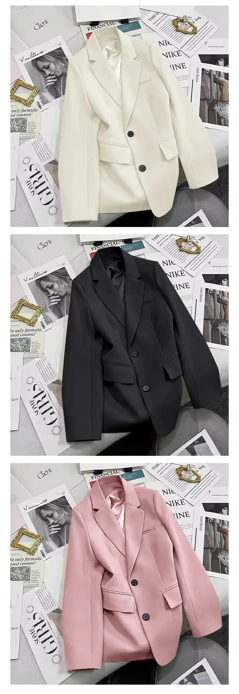 Elegant Commute Slim Fit Women's Single-breasted Jacket Pure Color Fashionable Polyester Fiber Full Sleeve Suit Top