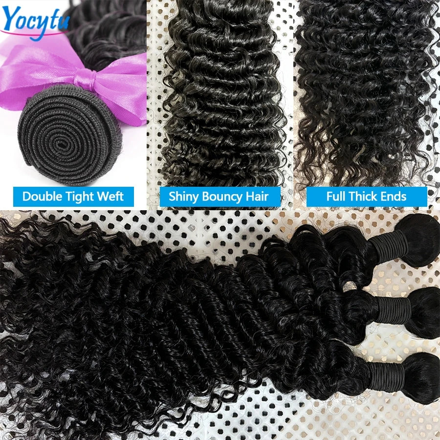 Deep Wave Human Hair Bundles 24 24 24 Inch Bundles 100% Human Hair YOCYTU Brazilian Bundles Raw Hair 100% Human Hair For Women