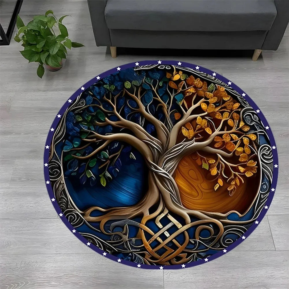 Tree of Life Round Rug Nature Mandala Rug Ancient Spiritual Decor Carpet Meditation Space Rug Washable and Non Slip Floor Mat