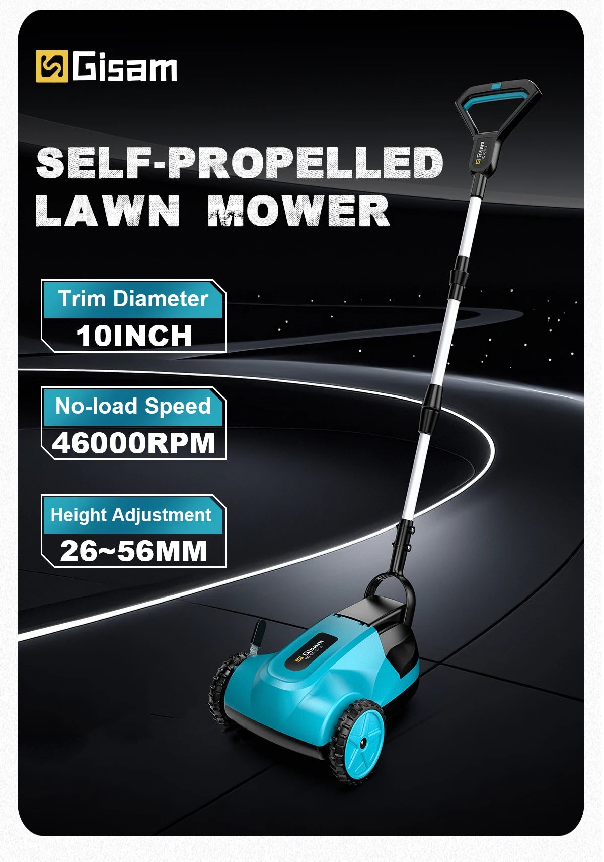 Gisam 10Inch 46000RPM Brushless Electric Lawn Mower Cordless Grass Trimmer Garden Landscaping Cutter For Makita 18V Battery Pin