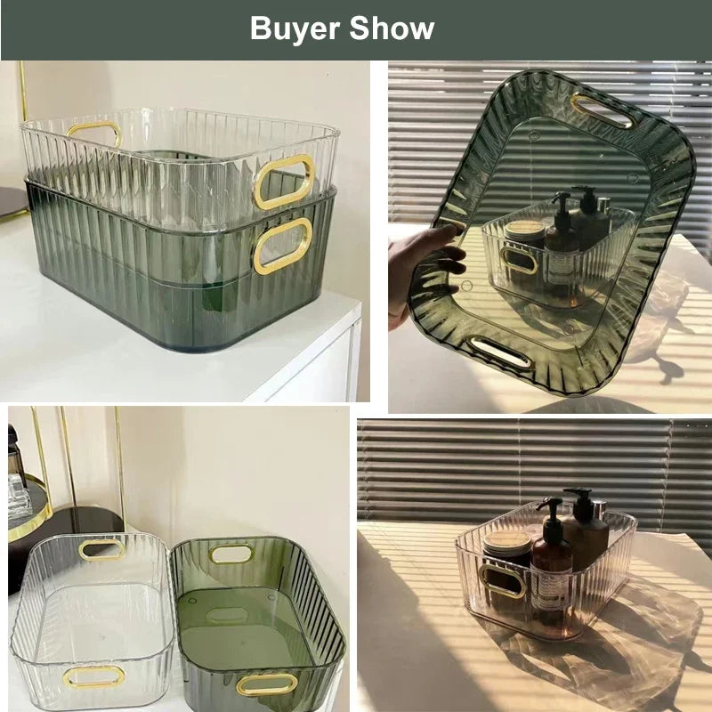 Cosmetics Box Desktop Storage Drawer Stackable Storage Box with Handle Makeup Organizers Basket Poatable Sundries Acrylic Rack