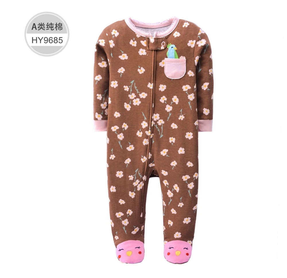Baby Cotton Rompers Newborn Toddler Baby Boys Girls Pajamas Coveralls Cartoon Animal Dinosaur Strawberry Zipper Jumpsuit