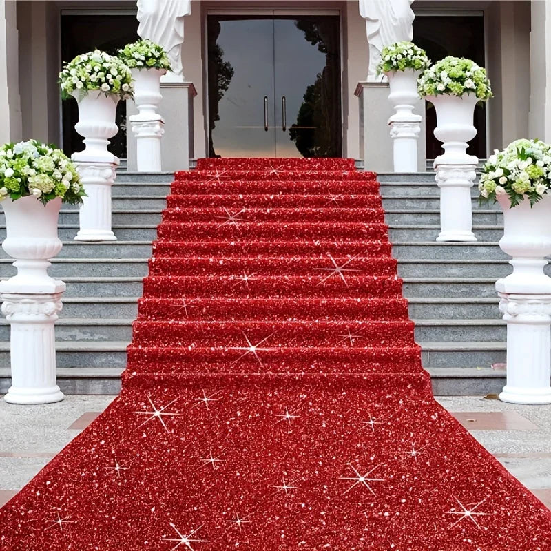 Sparkling Red Long Striped Carpet, Wedding Christmas Thanksgiving Outdoor Runway Long Carpet, Romantic Wedding Hallway Carpet