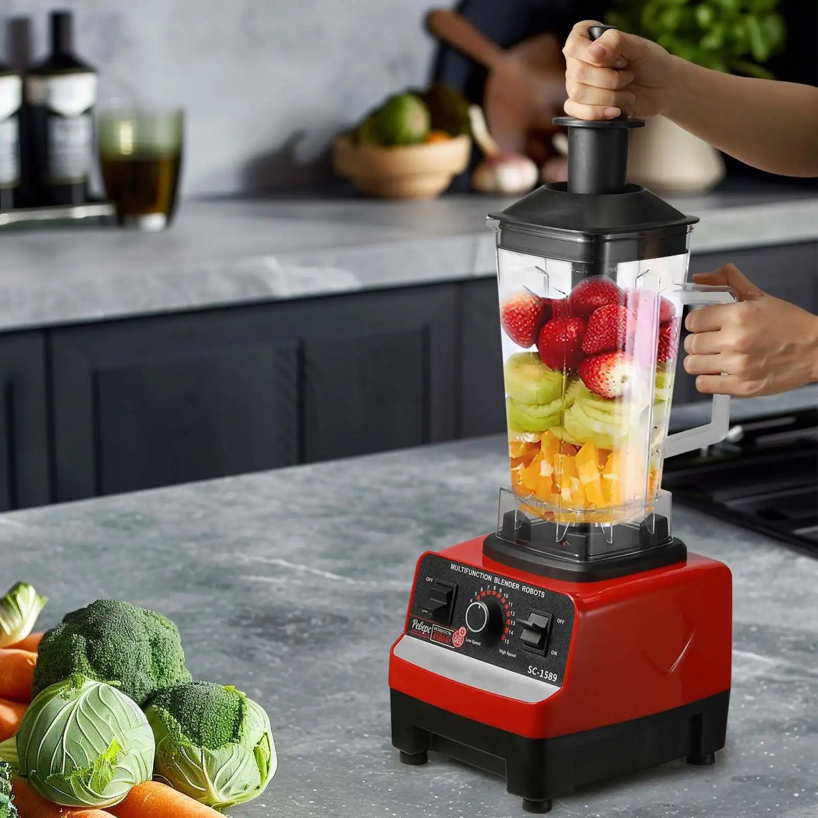 2000W Commercial Blender | Heavy Duty Food Processor & Ice Crush Mixer | High Power Juicer Stationary BPA-Free for Kitchen