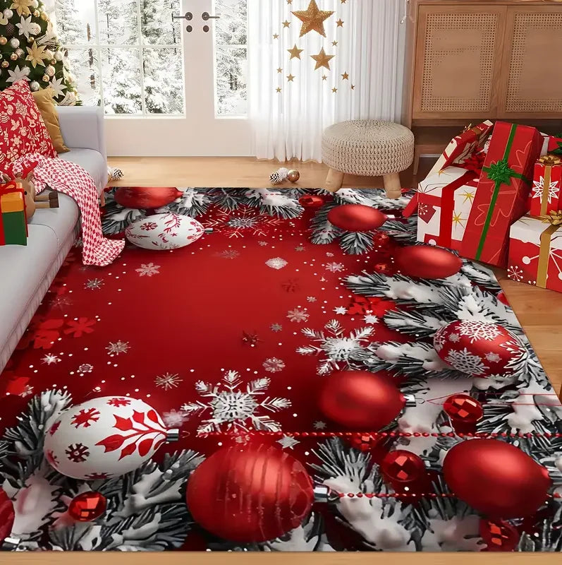 1PCS Christmas Snowflake Area Mat Red with Gold and White Santa Claus Living Room Bedroom Decoration Holiday Home Decoration