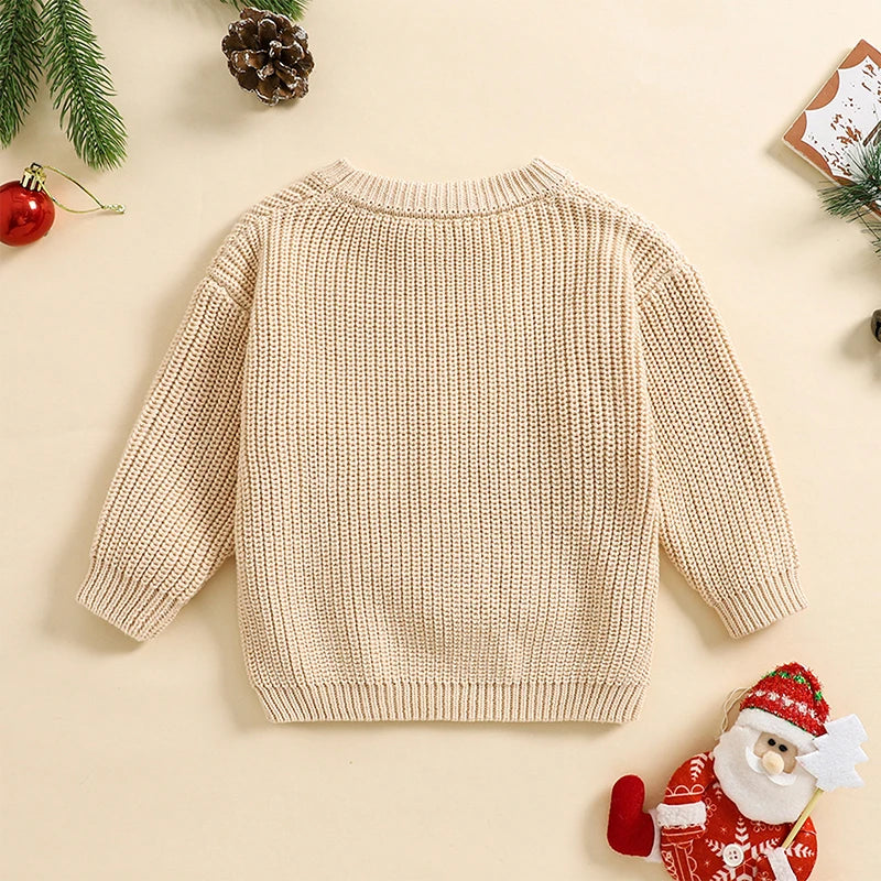 Baby Christmas Sweaters Letter Embroidered Long Sleeve Round Neck Knitted Pullover
