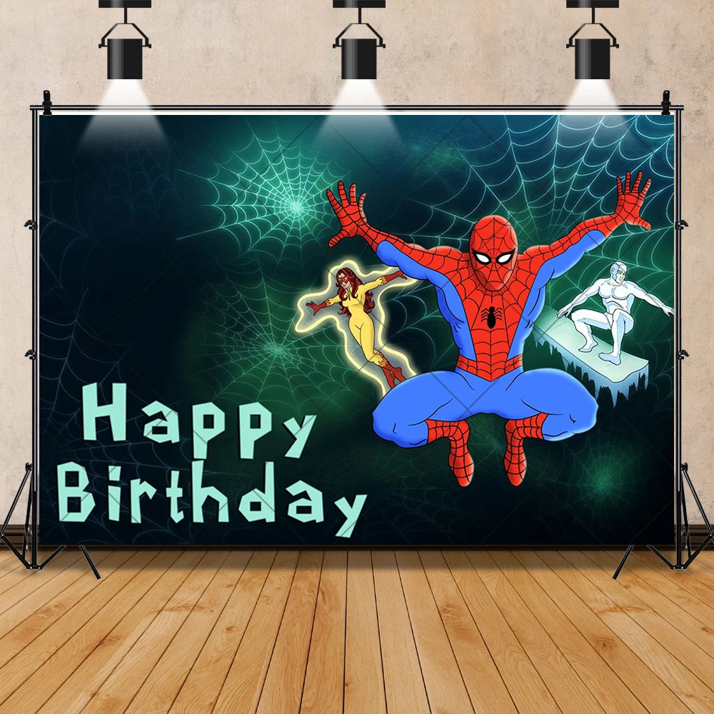 Marvel Kid Spidey And His Amazing Friends Photography Background Custom SpiderMan Boy Birthday Party Baby Shower Decor Poster