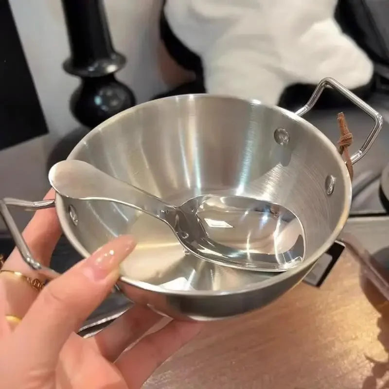Stainless Steel Household Cuisine Bowl With Handle Rice Wine Bowls Sauce Dish Food Serving Kitchen Tableware