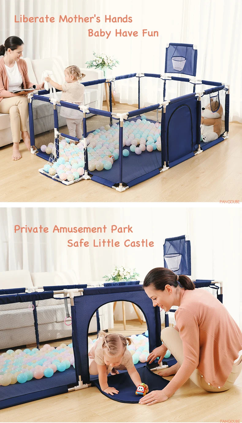 PANGDUBE Baby Playground Playpen for Baby and Toddlers Thicken Steel Pipes & Cloth Baby Fence Play Park Baby Activity Fence