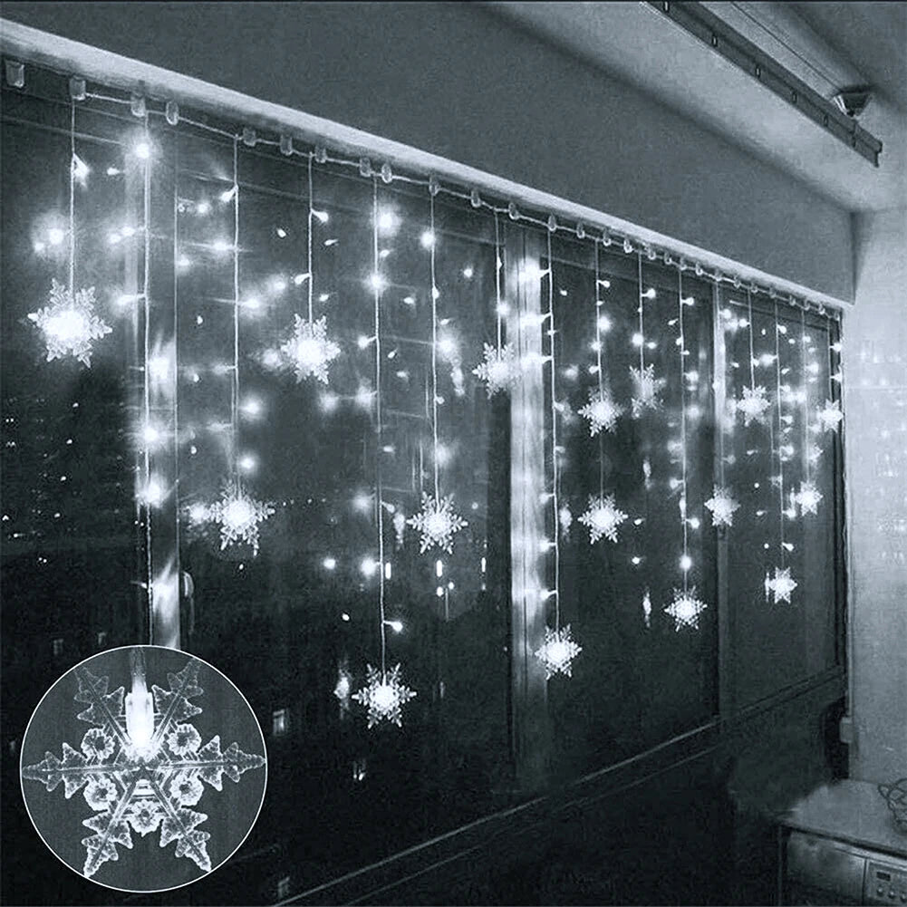 Christmas Snowflake Fairy Lights 4M 96Led Curtain Lights Snowflake String Lights for Halloween Thanksgiving Christmas Decoration