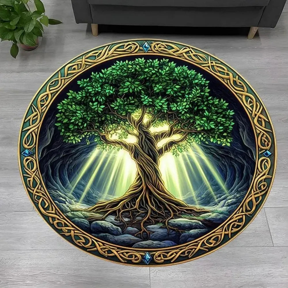 Tree of Life Round Rug Nature Mandala Rug Ancient Spiritual Decor Carpet Meditation Space Rug Washable and Non Slip Floor Mat