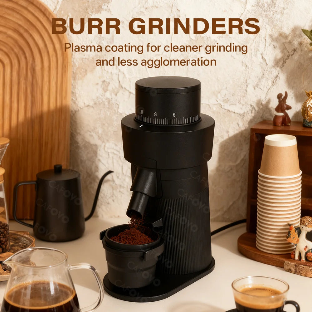 CAFOVO Q64 Electric Espresso Grinder Single Dose Coffee Grinder 3200RPM Stepless Adjustment 64mm Flat Burr Plasma Anti-Static