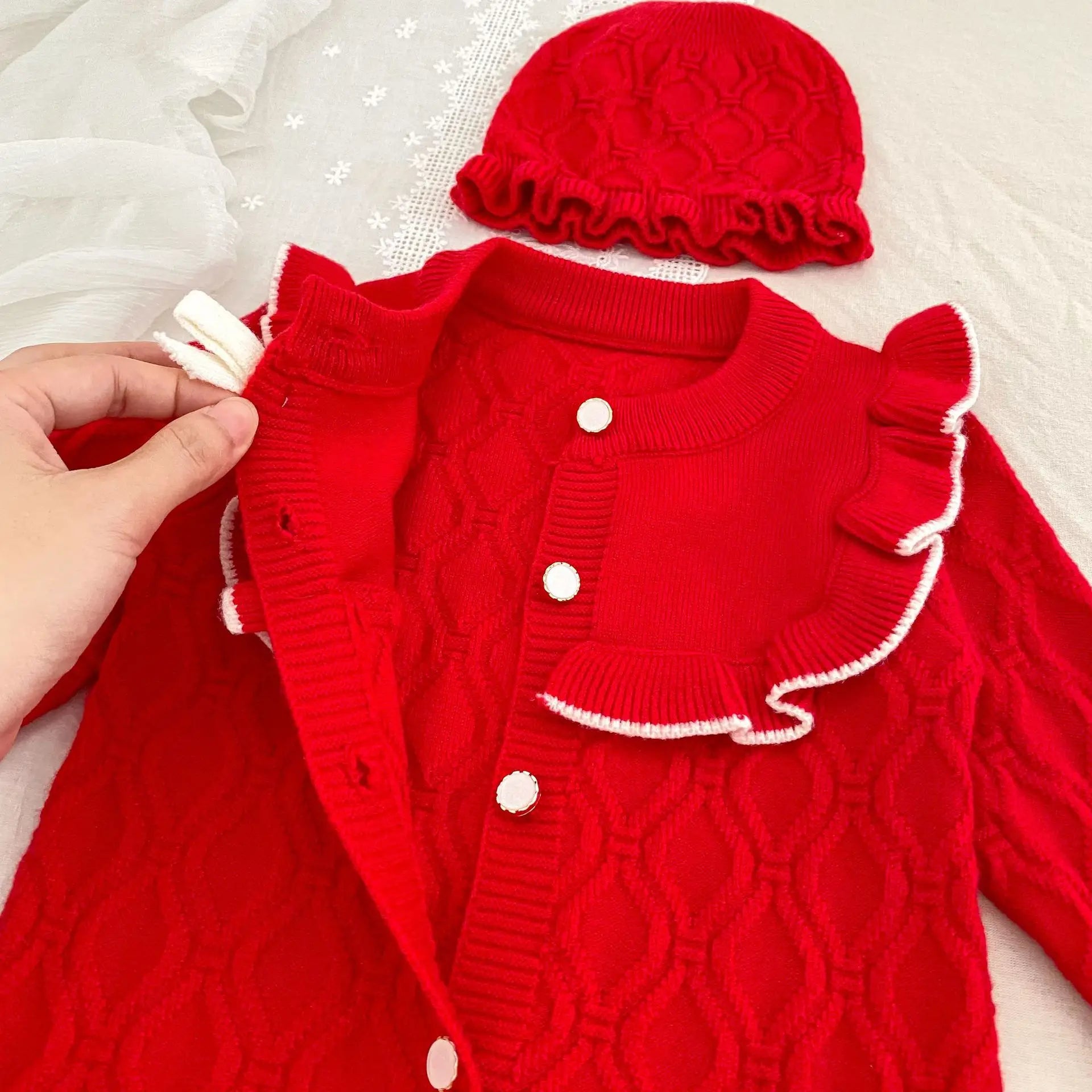 Christmas Baby Rompers Clothes Hat Autumn Winter Knitted Bow Newborn Girls Jumpsuits Fashion Solid Plain Toddler Kids Rompers