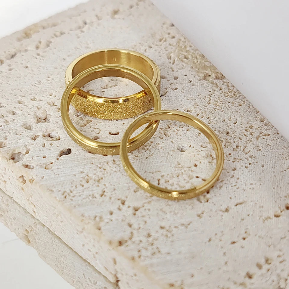 eManco Minimalist Personalized Frosted Stainless steel Women's ring Gold Color/Silver Color 2/3/5MM Wide Gold Girl Jewelry