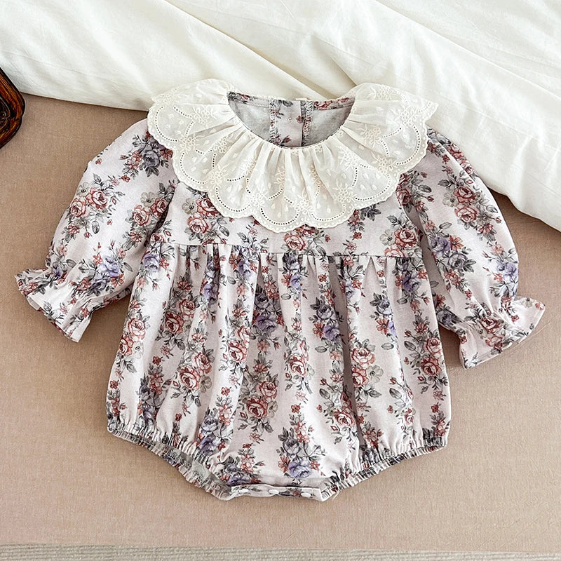Infant Clothes 0-24M Infant Floral Baby Girl Bodysuit Cute Peter Pan Muslin Babe Girls Jumpsuit Autumn Newborns Clothing Romper