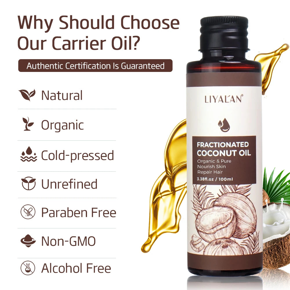100ml Fractionated Coconut Oil Nourish Skin Repair Hair Organic Pure Carrier Oil Hair Care