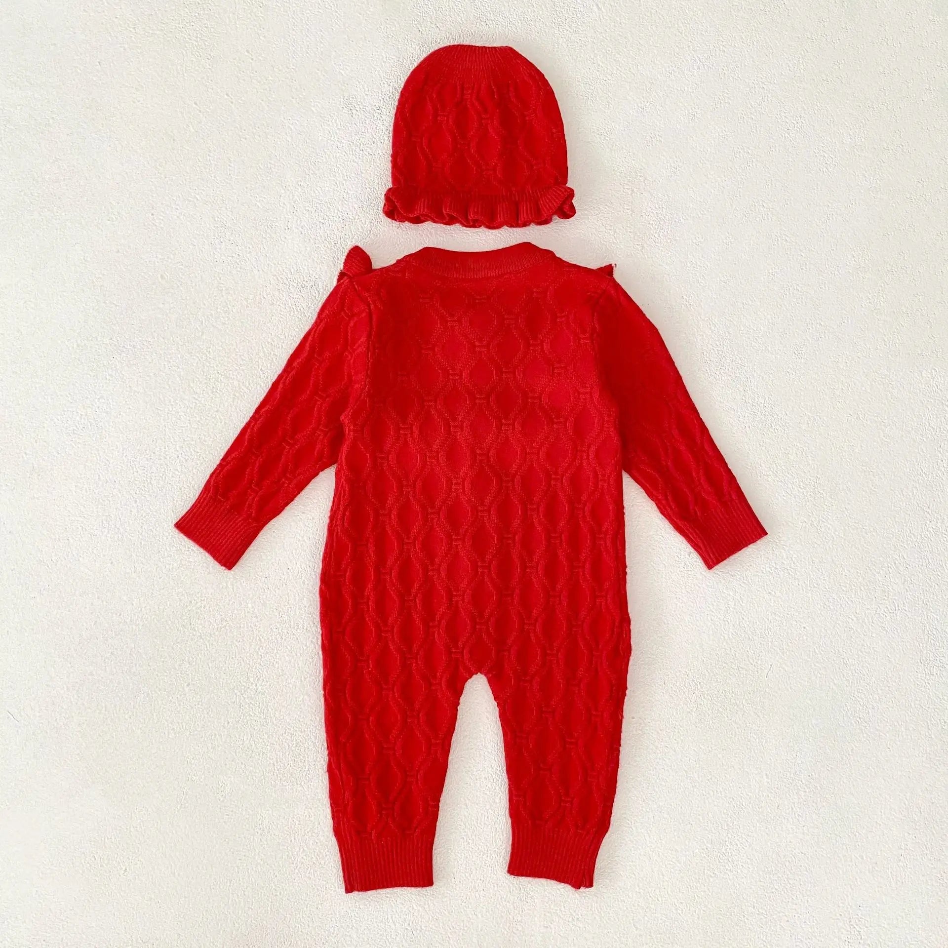 Christmas Baby Rompers Clothes Hat Autumn Winter Knitted Bow Newborn Girls Jumpsuits Fashion Solid Plain Toddler Kids Rompers