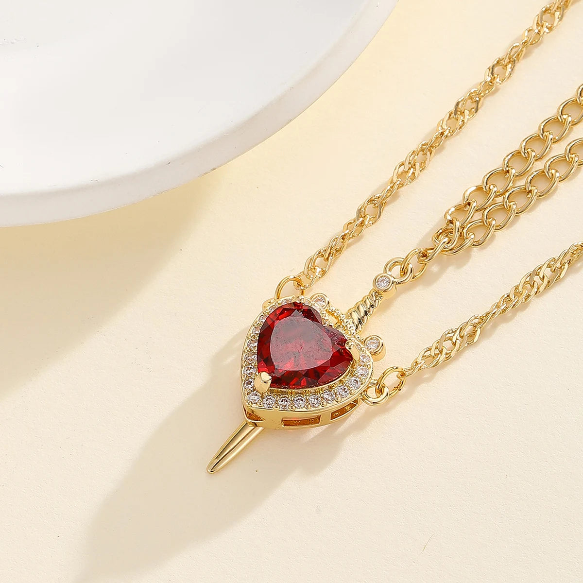 Snow White and the Huntsman Couple Necklace Heart and Sword Pendant Necklace for Women Romantic Valentine's Day Jewelry Gifts