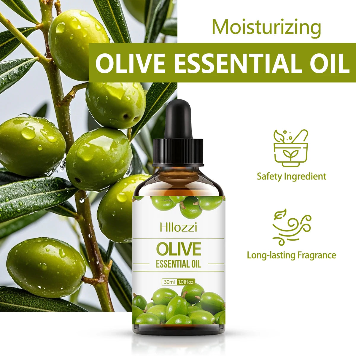 Olive essential oil, with a unique natural olive scent, extracted from plant essence, is suitable for body care and hair care.