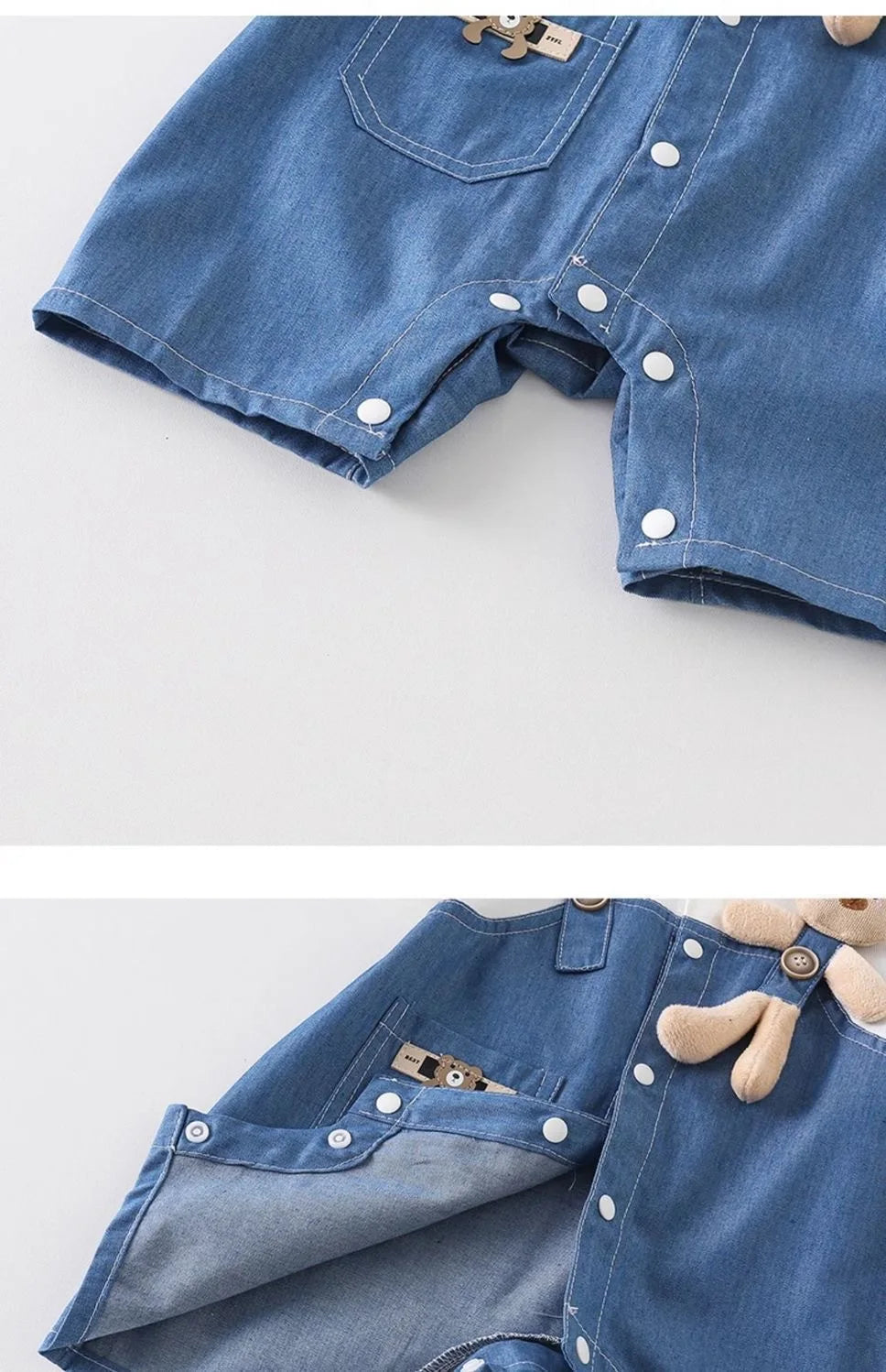 Baby Denim Overalls Romper – Thin Summer Jumpsuit with Bear Print, Cute Crawling Outfit for Boys & Girls 0-24 Months