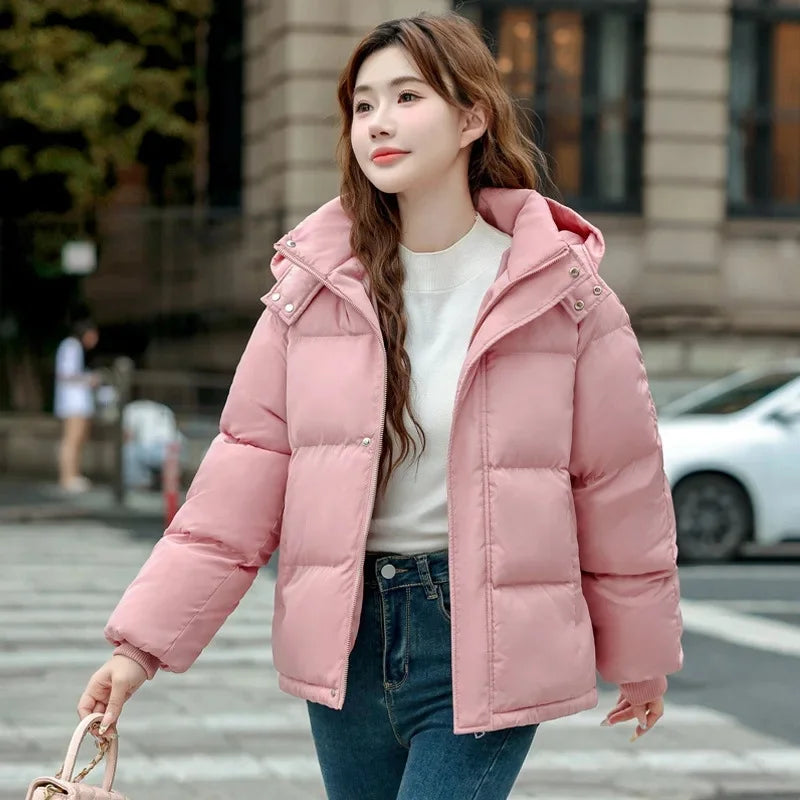 Women's down Cotton Jacket Short Winter Thickened Bread Style Loose Fit Warm Outerwear Korean Version Student Coat