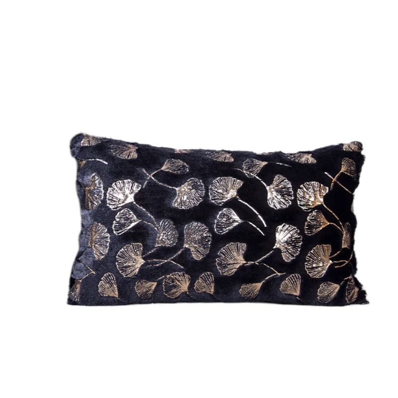 Golden Printed Ginkgo Leaf Pillow Cover 45*45cm 30*50cm Decorative Pillowcase for Living Room Luxury Plush Fur Cushion Covers