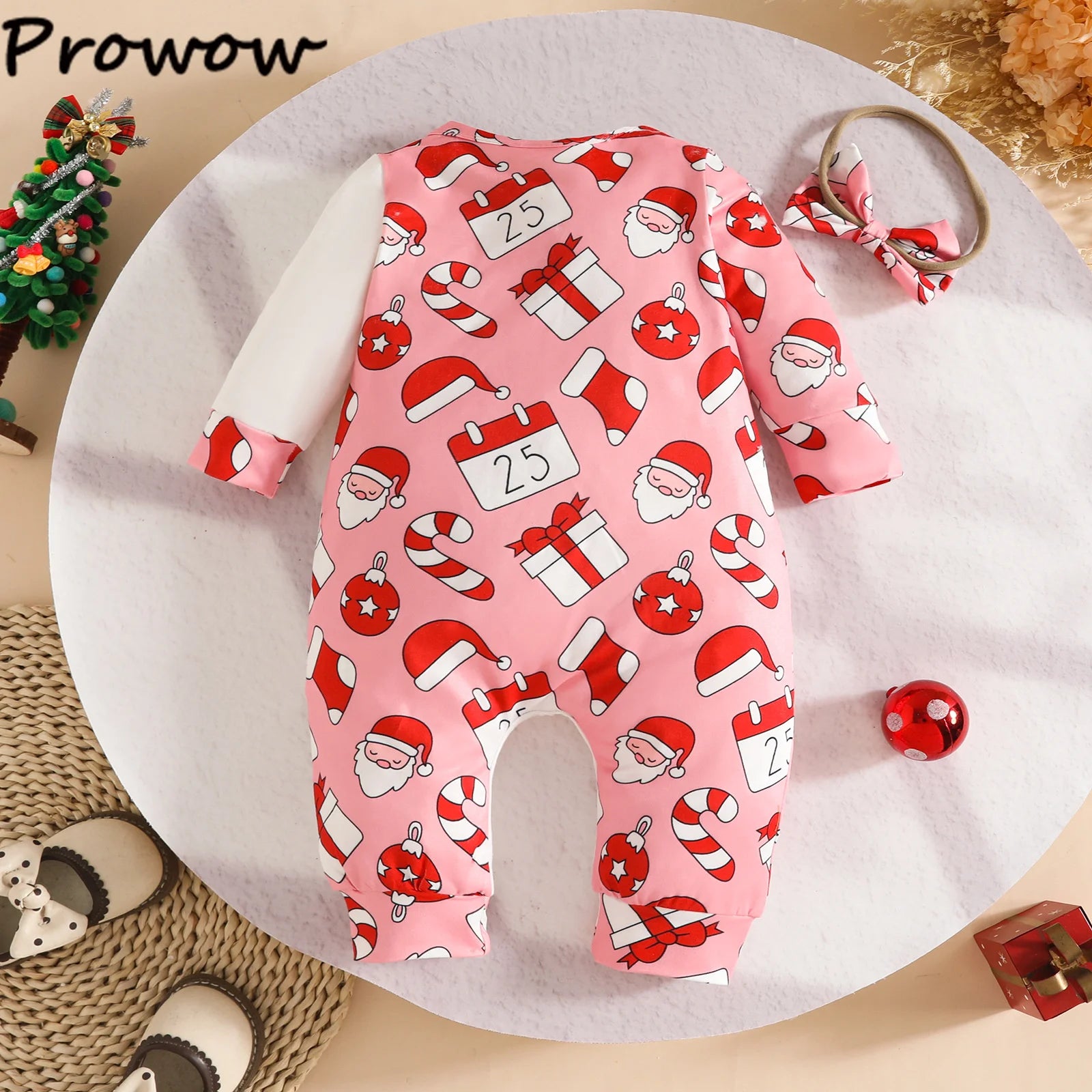 Prowow Baby Christmas Clothes 2025 Cartoon Pattern Green Romper Xmas Jumpsuit For Kids Newborn New Year Baby Costume Boy Girls