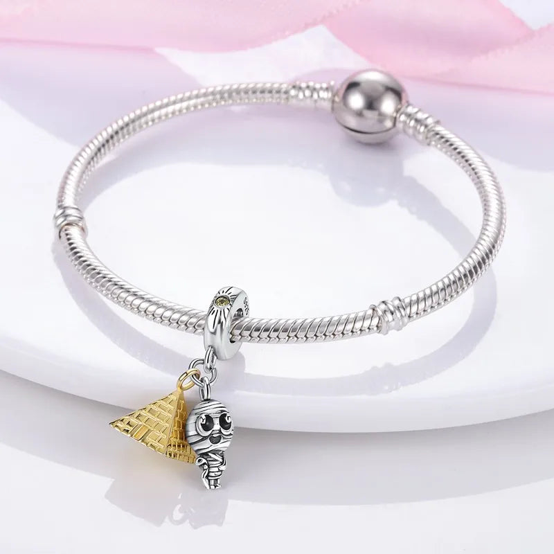 Pyramid Mum Dangle Charm Fit Pandora Bracelet 925 Sterling Silver Cleopatra Pharaoh Charms Beads Pendant Silver Original Jewelry