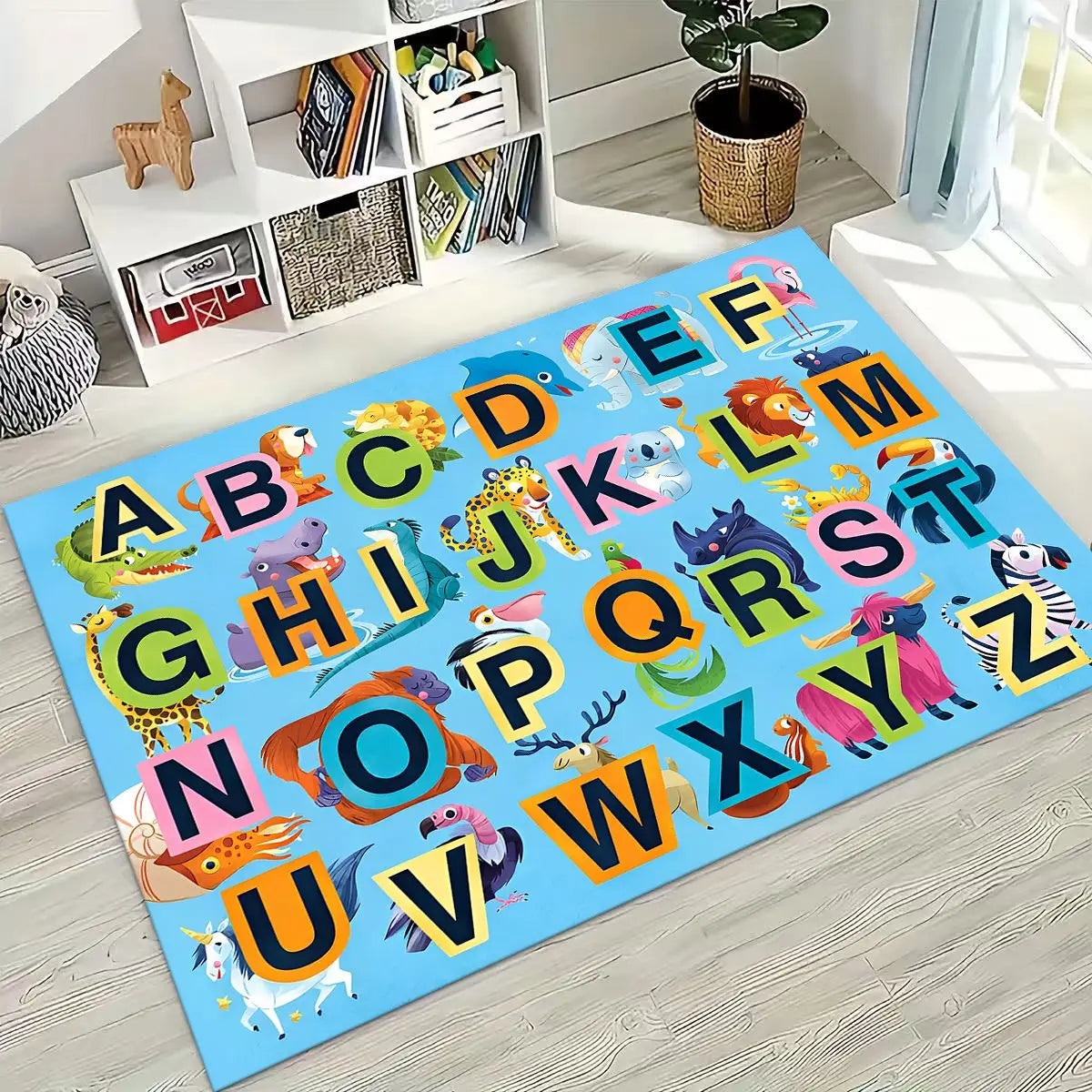 سجادة لعب للأطفال على شكل حيوانات من ABC ورسوم كرتونية وتعليم مبكر، مناسبة لغرفة النوم وغرفة المعيشة والأريكة وسجادة باب ديكورية، غير قابلة للانزلاق