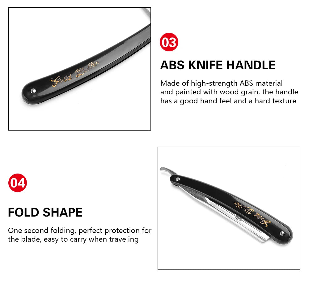 Rasoir droit manuel classique pliant en acier inoxydable