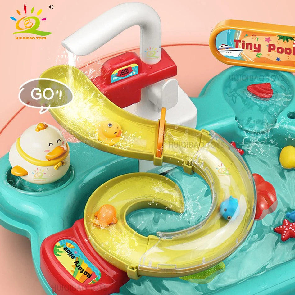 Kids Kitchen Sink Toys Electric Dishwasher Playing Toy With Running Water Pretend Play Food Fishing Toy Role Playing Girls Gift
