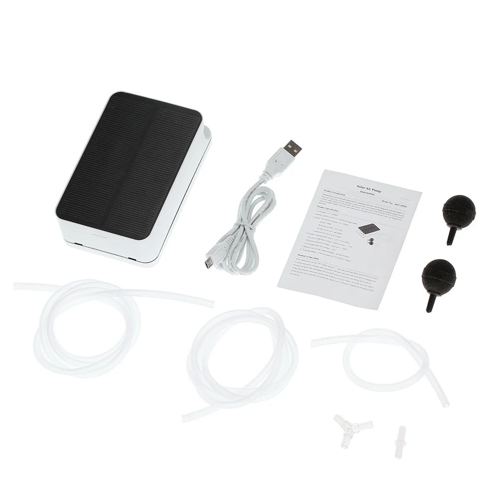 جهاز شحن يعمل بالطاقة الشمسية 5 فولت، مزود بأكسجين، وخزانات أسماك، ومضخة هواء لحوض السمك، ومضخة أكسجين للصيد، ومهوية مع أحجار هوائية