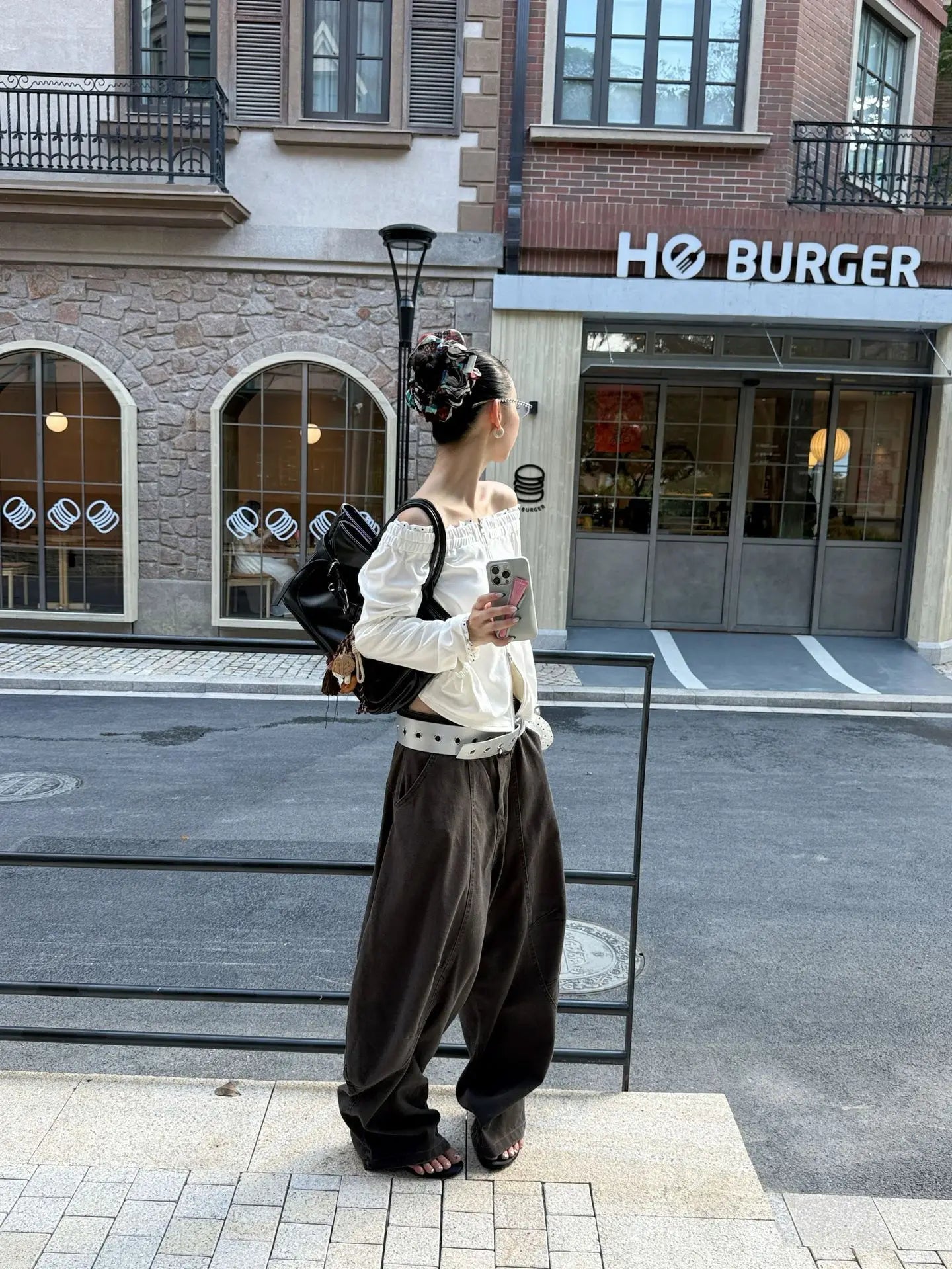 DEAT Fashion Splicing Silhouette Curved Jeans Women's High Waist Loose Wide Leg Denim Pants Autumn New 7A1005