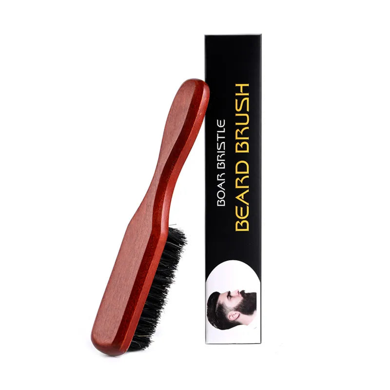 1pc Brosse de toilettage de barbe Manche en bois Poils de sanglier Lisse et favorise la croissance de la barbe