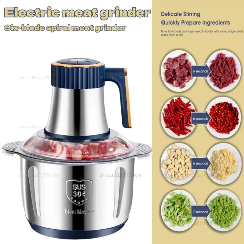 Electric Meat Grinder 304 Stainless Steel Food Processor Multi-Function Vegetable Mincer Baby Food Blender Kitchen Appliance