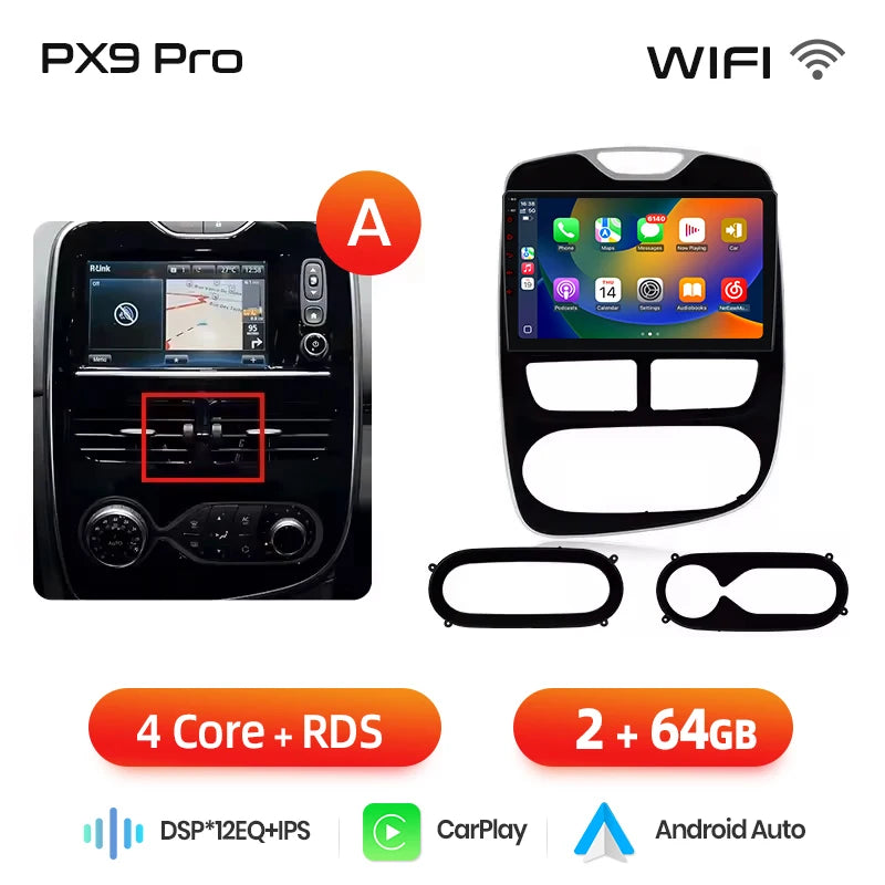 AWESAFE CarPlay اللاسلكي لنظام Apple Android 13 راديو السيارة لسيارة Renault Clio 4 2012 2013 2014-2016 شاشة الوسائط المتعددة ستيريو نظام تحديد المواقع العالمي (GPS)