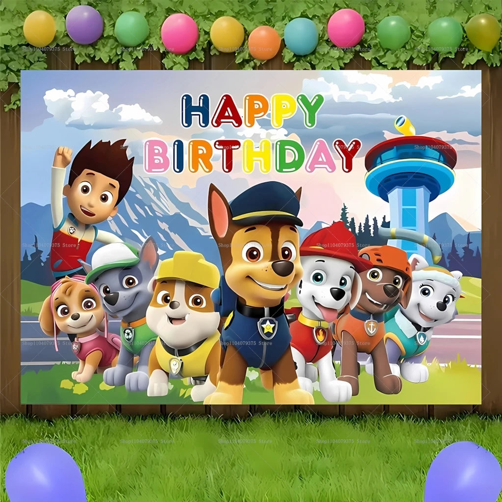 Paw Patrol Happy Birthday Photography Backdrop Balloons Children Celebration Birthday Party Decoration Background Photo Props