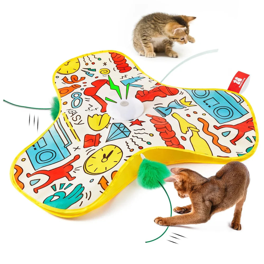 Smart Hide and Seek Cat Toy Electric Thermal Sensing Cat Catch Cover Real Mouse Squeaky Touch Activated Feather Teaser Wand