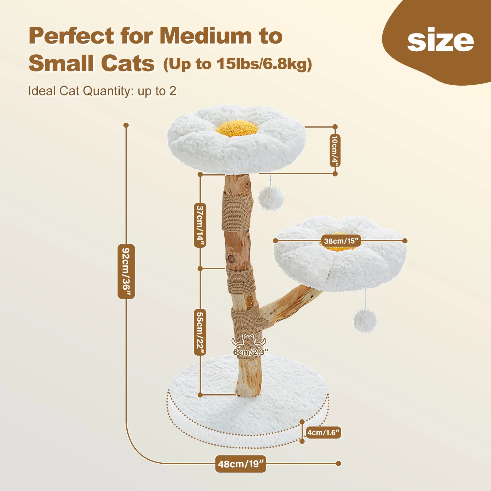 Modern Cat Tree Tower with Natural Solid Wood Scratching Posts Spacious Wicker Basket Luxury Cat Condo Bed for Indoor Cat Toys