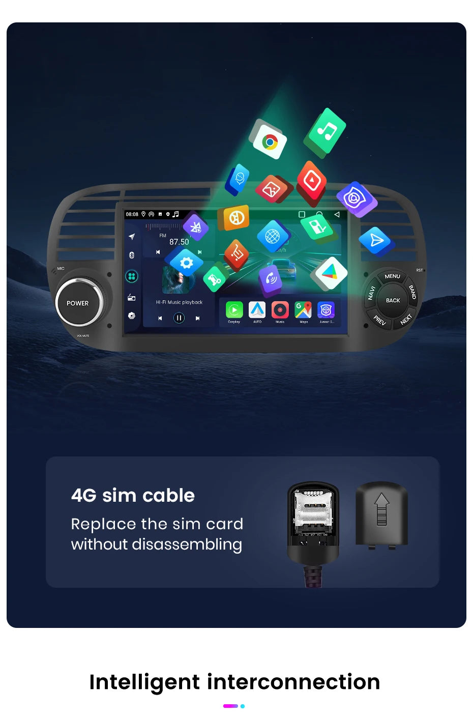 Junsun Android13 Car Radio For FIAT 500 500C Abarth 2007-2015 Car Smart Systems For Apple Carplay FM GPS SWC BT