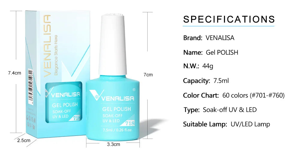 VENALISA Nail Gel Polish Full Coverage Holographic Camouflage Nail Varnish Manicure Lacquer Polish Soak Off UV LED Lacquer 7.5ML