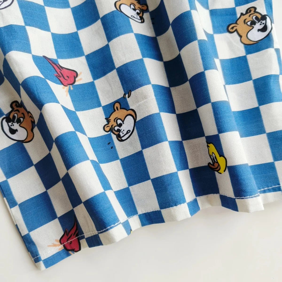 2024 Spring/Autumn New Infant Toddler Pure Cotton Grid Cartoon Printed Long Sleeve Single-Breasted Buttoned Romper