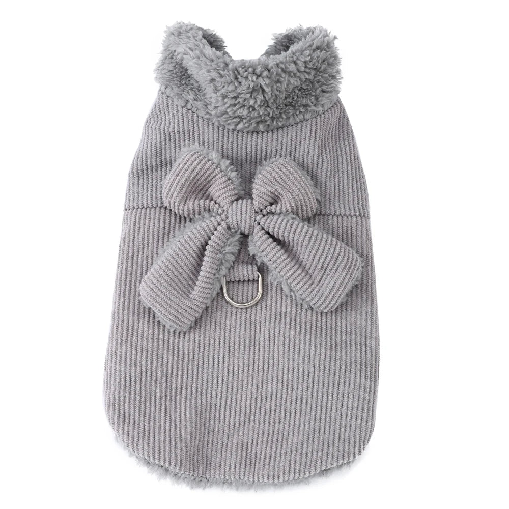 Winter Pet Clothes Cozy Thicken Fleece Solid Kitten Sweater For Small Cats Dogs Cute Bow Jacket Coat With D-Ring Sphynx Costume