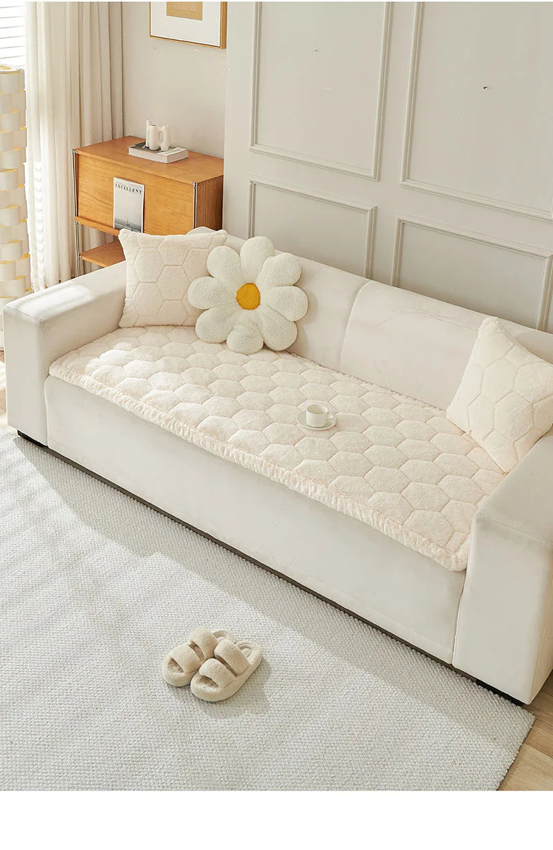 Nordic Thick Faux Mink Fur Sofa Cushion Autumn/winter Pet Friendly Non-Slip Sofa Cover Soft Furniture Protector for Living Room