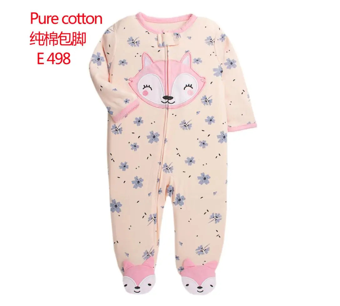 Baby Cotton Rompers Newborn Toddler Baby Boys Girls Pajamas Coveralls Cartoon Animal Dinosaur Strawberry Zipper Jumpsuit